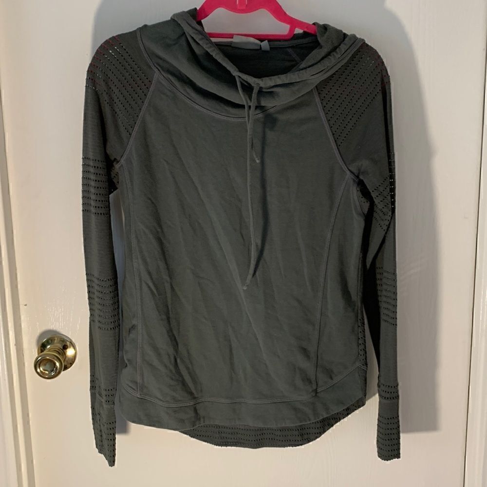 Athleta GUC dark green mesh back hooded long sleeve Size XS